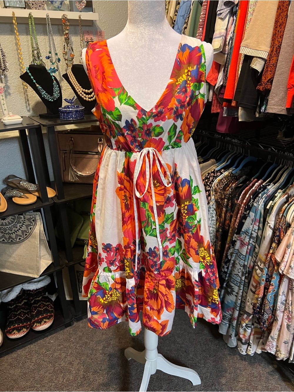 Sacred Threads White Floral Sundress with Orange-Pink Blooms